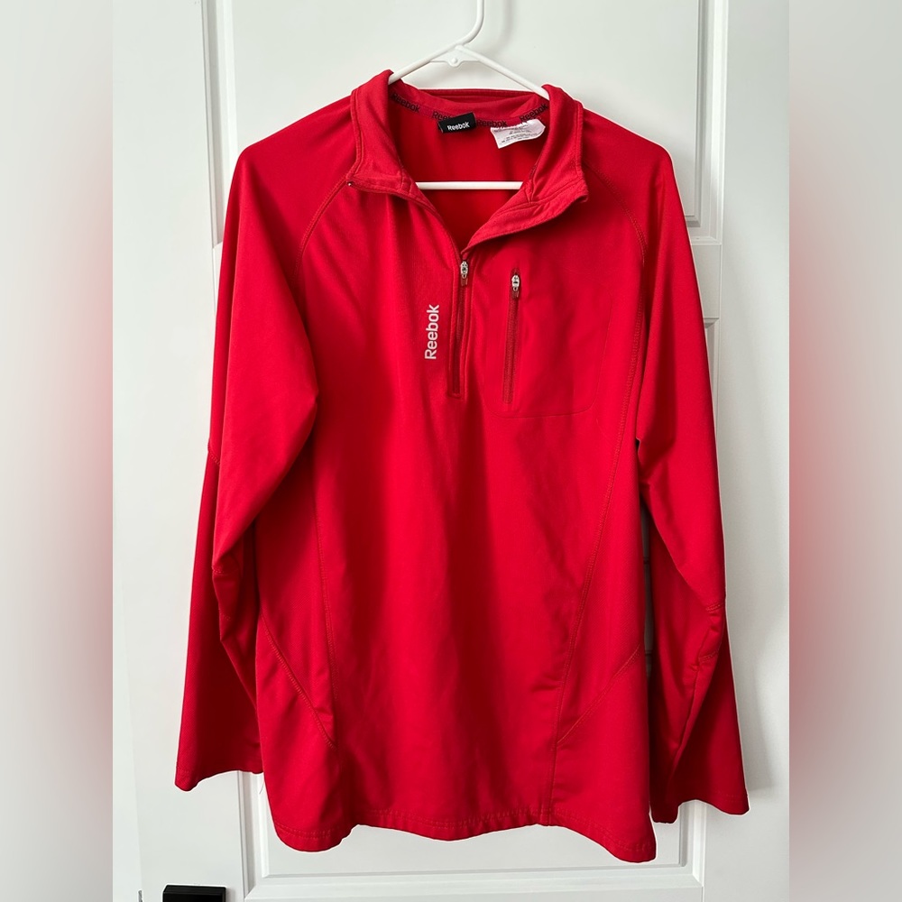 Mens Reebok Long Sleeve Shirt Size L Quarter Zip Red Polyester Blend I56